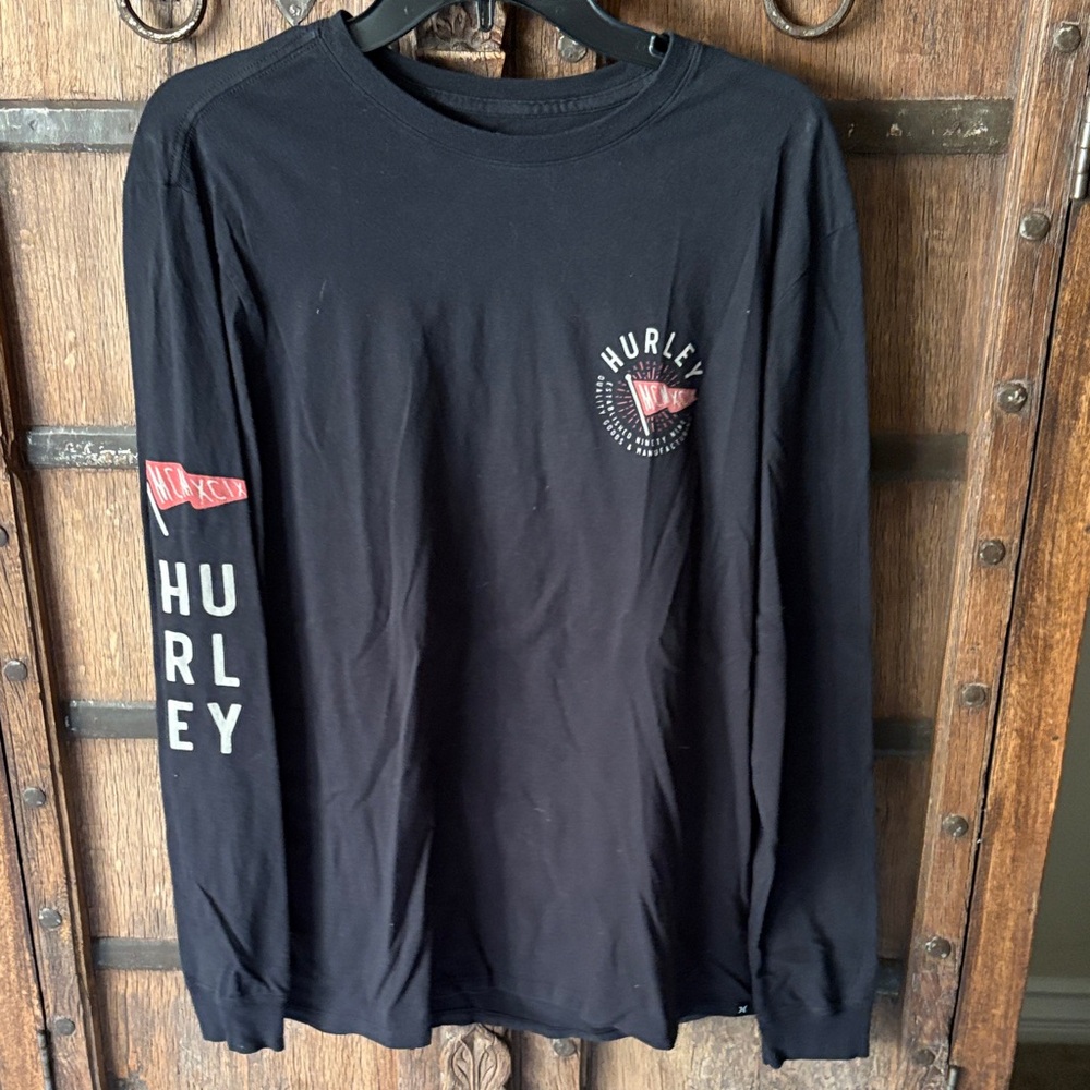 Hurley Black Long Sleeve Tee with Red Accents